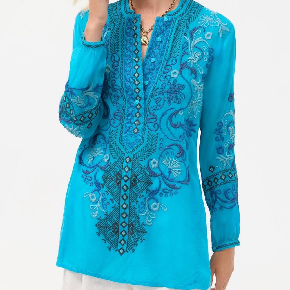 JOHNNY WAS $348 TILE BLUE ROMILLY TUNIC